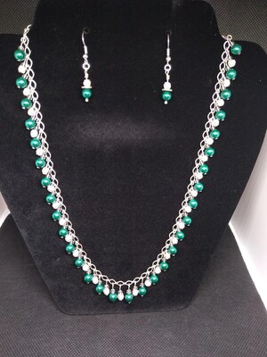 Green Beaded Necklace and Earring Set - image1